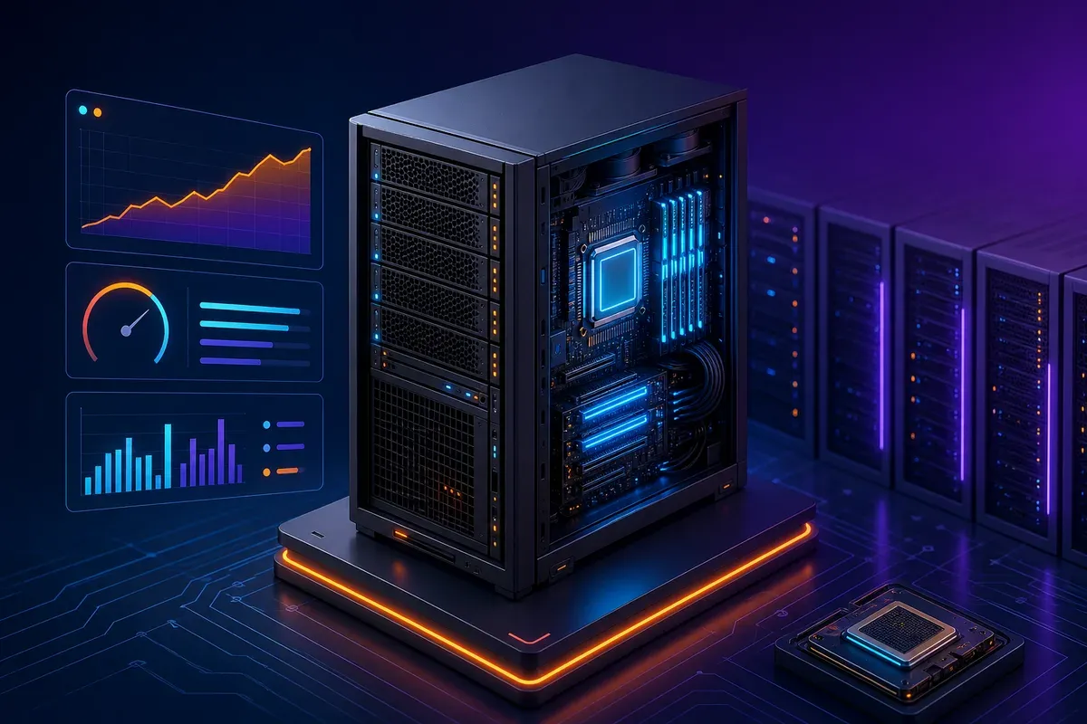 Ilustración de servidores dedicados de alto rendimiento en datacenter