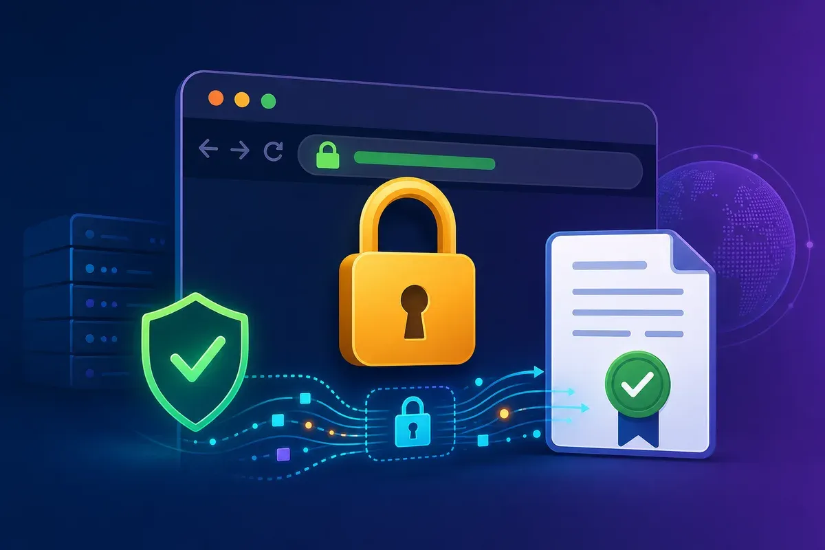 Ilustración de certificados SSL y conexión HTTPS cifrada